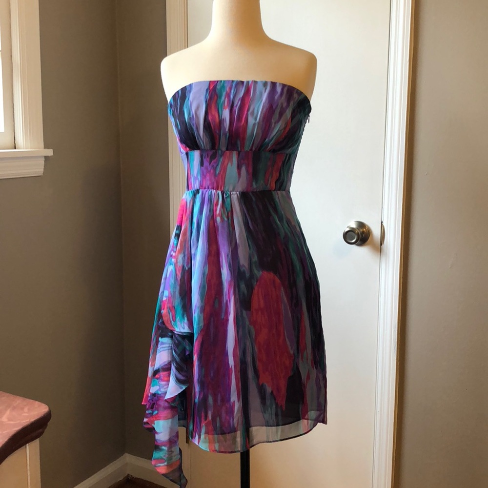 Colorful strapless cocktail dress